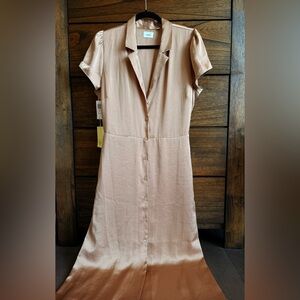ARITZIA (Wilfred) Satin Shirt Dress in Gold Camel (NWT)